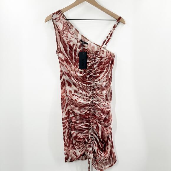 NWT Revolve By DYLN Kaia Mesh Mini‎ Dress in Chocolate Print Size Medium - Picture 1 of 10